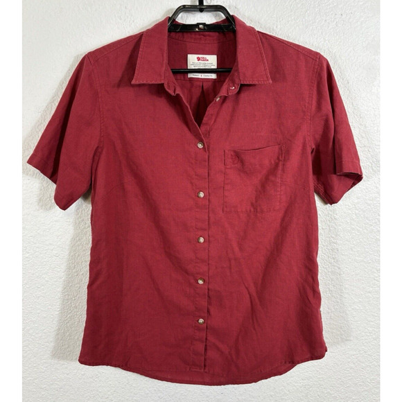 Fjall Raven Shirt Womens Size Small Maroon Comfort Fit Short Sleeve Button Up - Picture 4 of 10